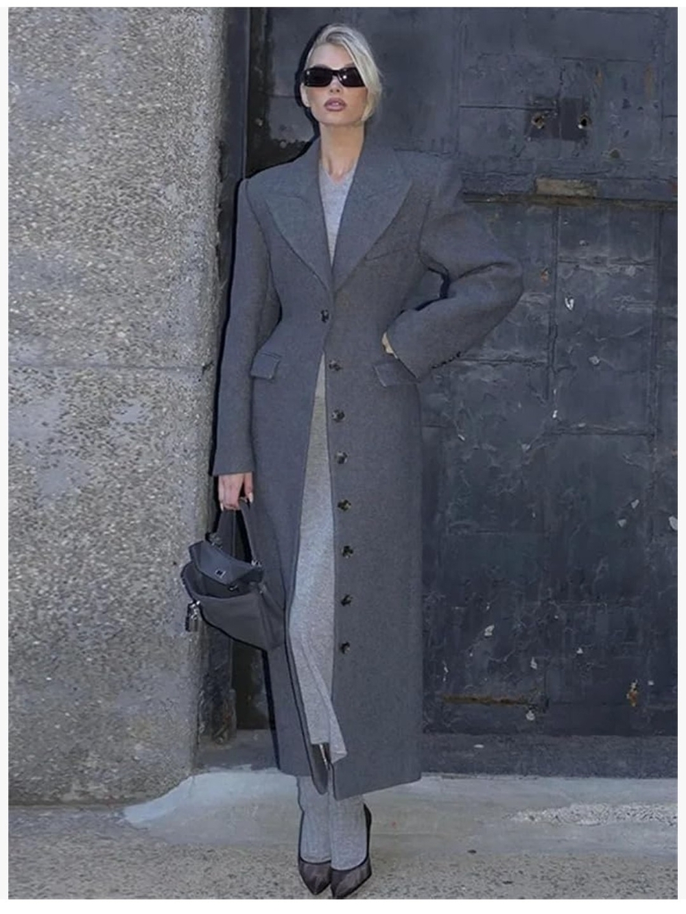 Classic Long Wool-Blend Gray Coat